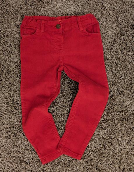 Červené lehké manchestráky / manchestrové kalhoty, funky diva,98
