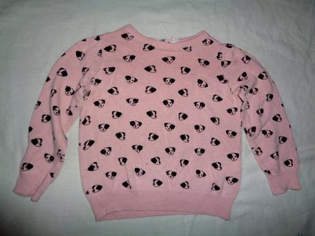 Růžový přízový svetr s pejsky, h&m,92