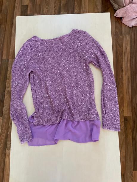 Třpytivý fialový svetr, vel l/xl i méně, body flir, l