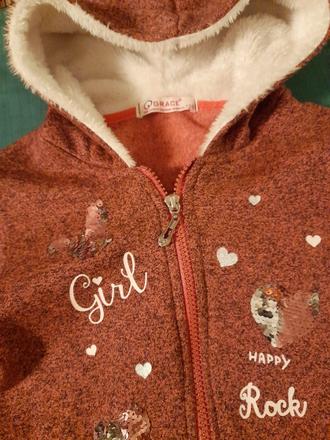 Červenohnědá mikina s flitry s chlupatou kapucí, 128