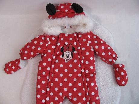 Zimní červená kombinéza s kapucí a s rukavičkami, disney,68