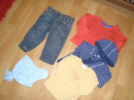 Džíny tričko čepice mikina 6-12m vel 74, 68–80