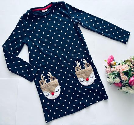 Ob/ tunika vánoční modrá s puntíky - v.6-7 let, 122