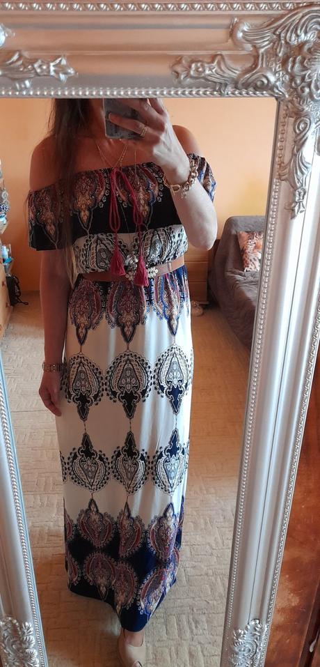 Dlouhé volánové bavlněné letní šaty, m