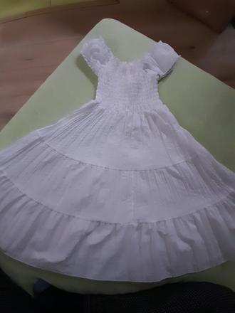 Bílé svatební řasené šaty,šatky na holčičku dlouhé, 116