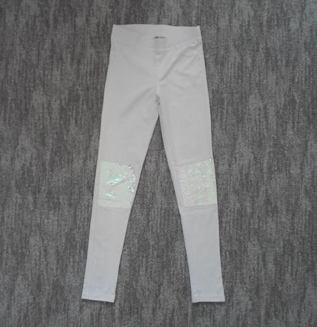 Bílé legíny tregíny džegíny kalhoty skinny s flitr, h&m,158