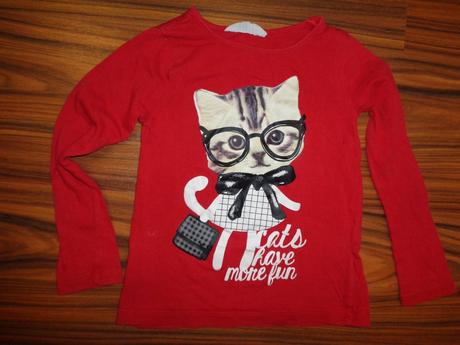 Kouzelné červené tričko s kočičkou 98/104, h&m,98