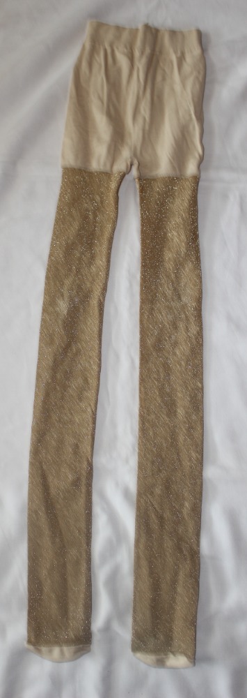 Ub116. zlaté třpytivé silonky 7-8 let, 128