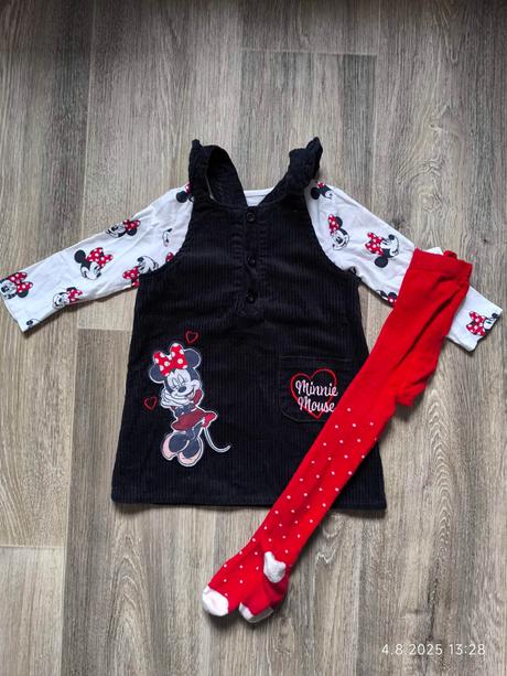 Manšestrové laclové dívčí šaty + triko dl. rukáv +, disney,86