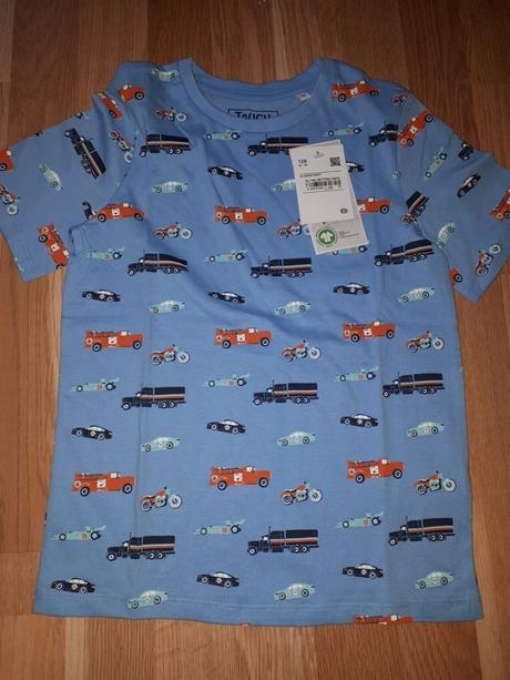 Modré tričko s auty 128, c&a,128