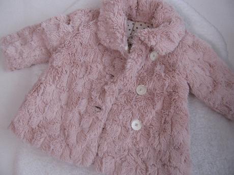 Kožešinový růžový kabátek - 9-12 měs., nutmeg,80