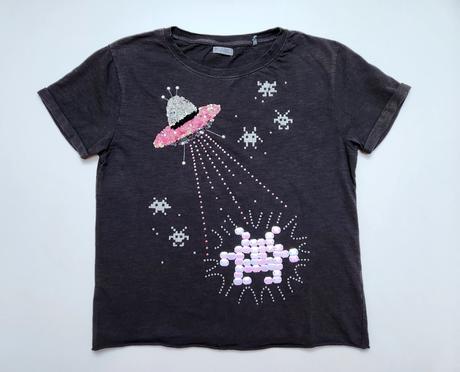 Ufo flitrové triko s krátkým rukávem vel. 140, next,140