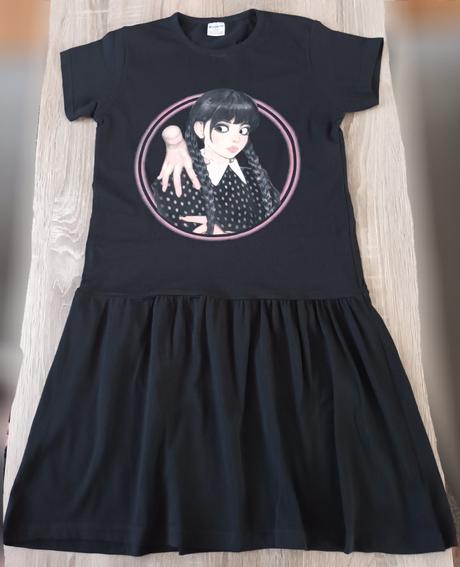 Dívčí šaty krátký rukáv černé wednesday, 164