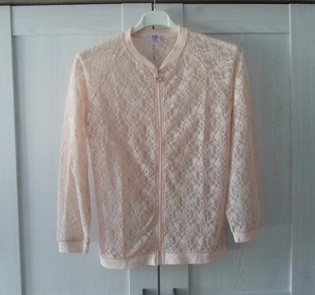 Růžová meruňková krajkovaná mikina na zip, f&f,152