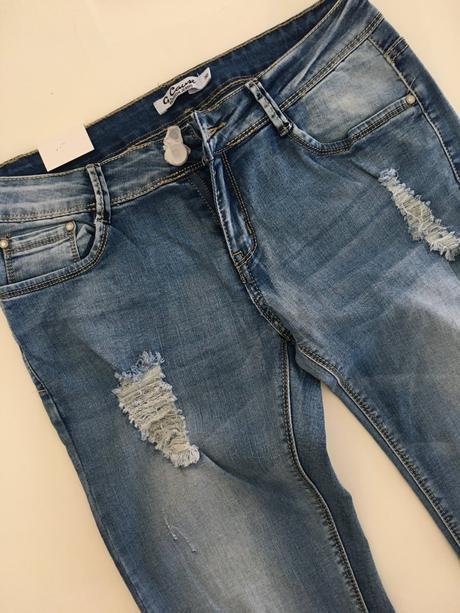 Trhané rifle s páskem, vel. xs a xl, xl / xs