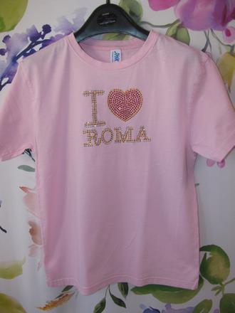 Růžové bavlněné tričko s pajetkami, 146