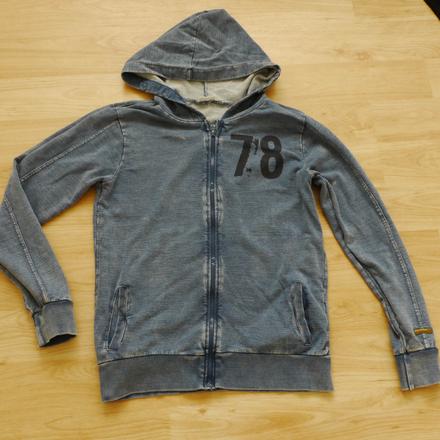 Dzinovy vzhled modra mikina s kapucou 158/164, kids,158