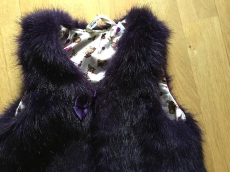 Fialová kožešinová vesticka bolerko, h&m,116