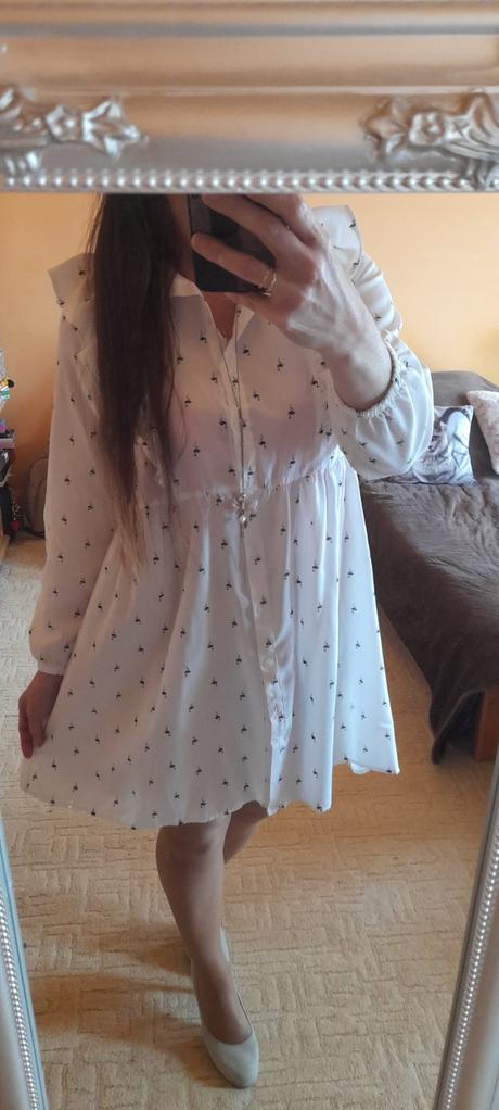 Bílé košilové šaty s volánky a plameňáky, xl