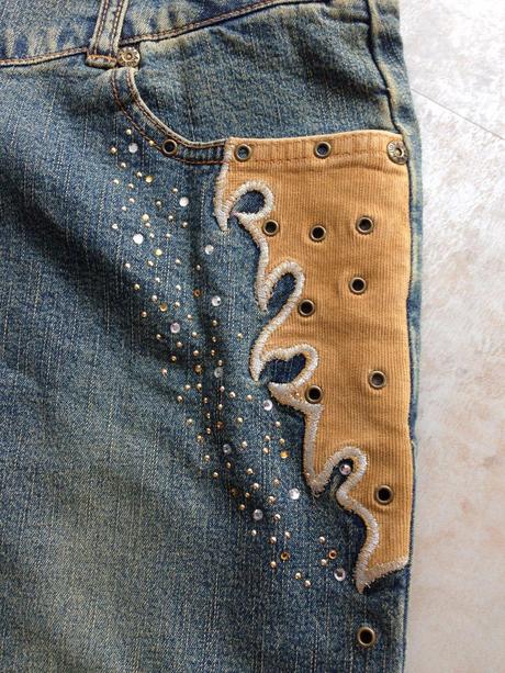 Džínová sukně country styl vel.s/36 kamínky,cvoky, terranova,s