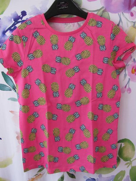 Bavlněné nové sytě růžové tričko s potiskem ananas, george,146