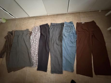 3 kalhoty+dziny +pyzamo kalhoty+dlouha sukne 38-40, m