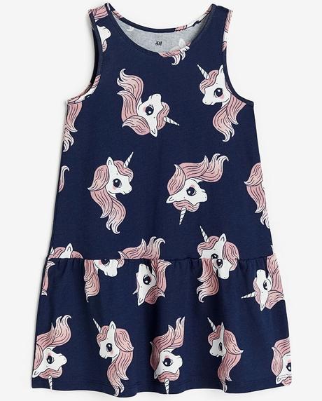 Dívčí šaty h&m jednorožci letní tmavé vel. 110/116, h&m,110 / 116