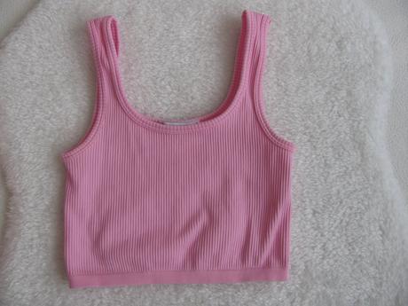 Dívčí,dámský růžový žebrovaný crop top, 32