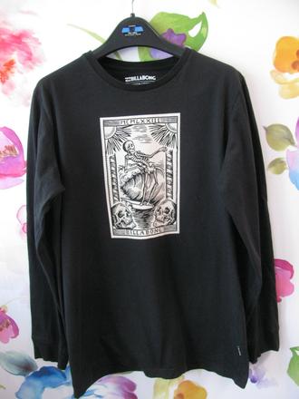 Černé bavlněné tričko, potisk kostlivec, billabong,164