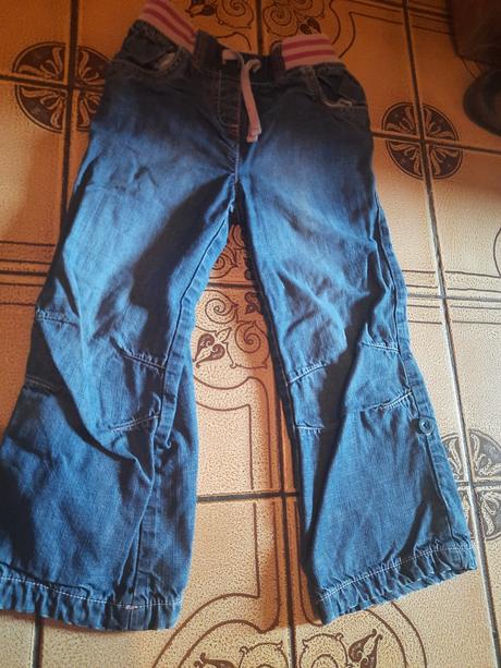 Dívčí rifle kočička, květy, proužky vel. 104 - 110, next,104