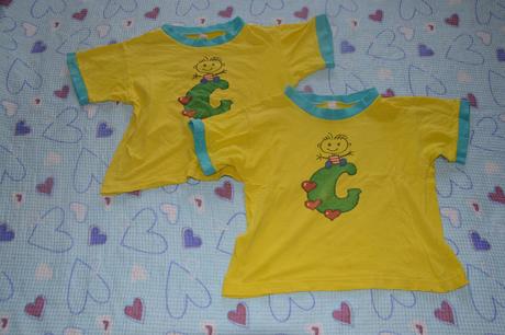 2x žluté tričko s obrázkem, 98