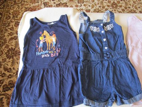 3x pěkné bavl. letní šatečky + 1x riflový overal, h&m,92