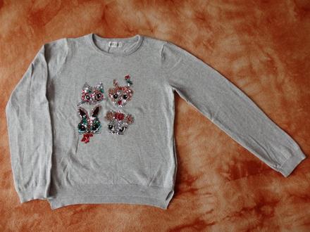 Svetřík se zvířátky z flitrů, vel. 134/140, h&m,134