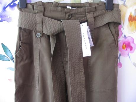 Khaki elastické bavlněné 7/8 kalhoty, topshop,34