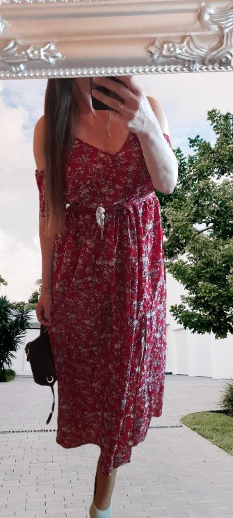 Shein vínové květinové dlouhé šaty s páskem, xl