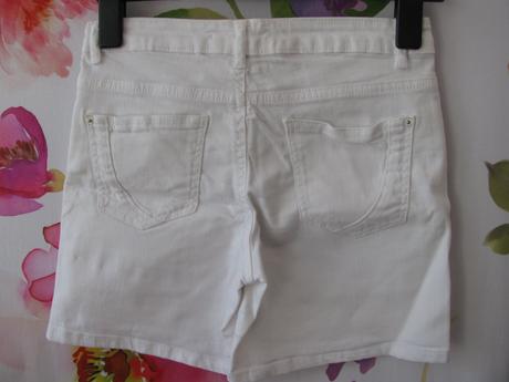 Bílé džínové bavlněné strečové kraťasy, s