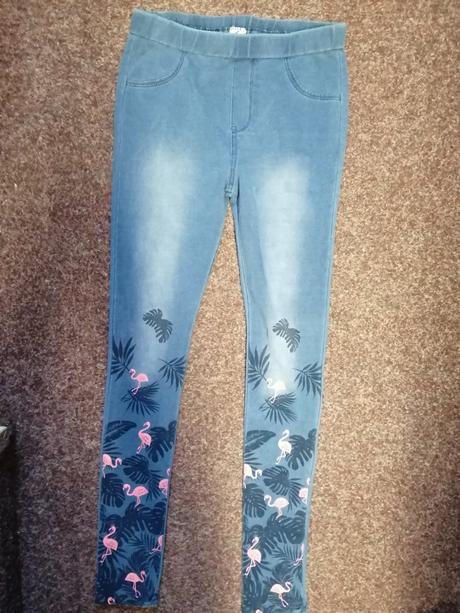 Legíny džínové s plameňákem, takko,164