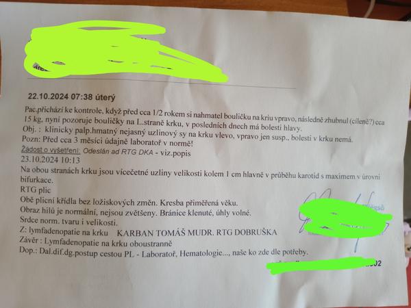 Je zde lékař pro vysvětlení lékařské zprávy?