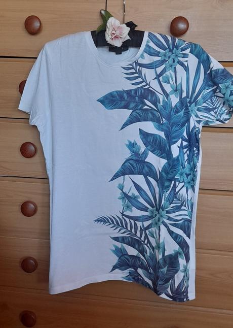 Smog bílé bavlněné tričko s tropickým motivem, xs