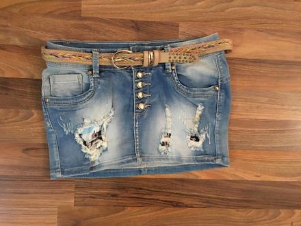 Drbaná jeans minisukně s páskem, vel xs/s,, s