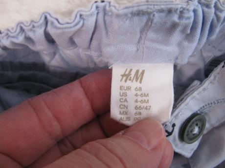 Bavlněné sv. modré kraťasy s kotvou, h&m,68