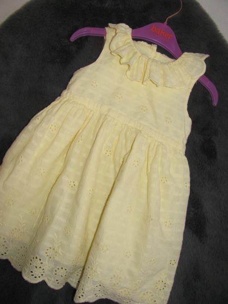 Žluté bavlněné letní šaty s volánky a výšivkou, george,80