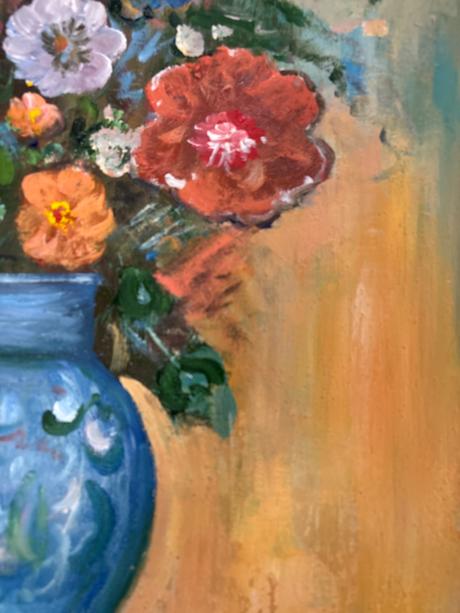 Kvety v tyrkysove vaze - olejomalba 61 x 76 cm,