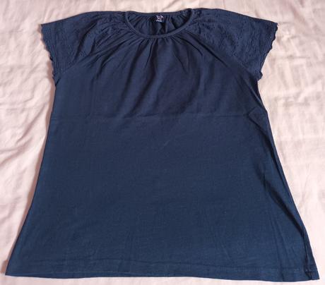 Dívčí triko tmavě modré krátký rukáv s výšivkou, kik,158