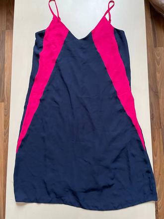 Nové šaty modré s růžovou vsadkou, vel s, atmosph, atmosphere,s