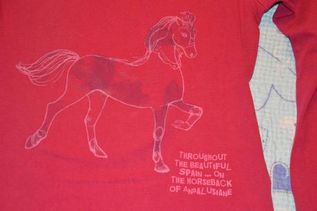 Růžové triko dl. rukáv s koníkem, elastické, 140