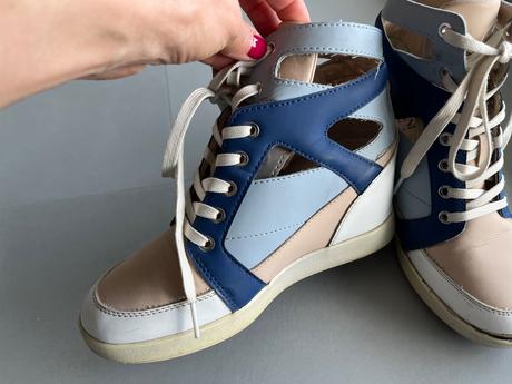 Armani jeans sexy sneakers modrá béžová 37 klínek, armani,37
