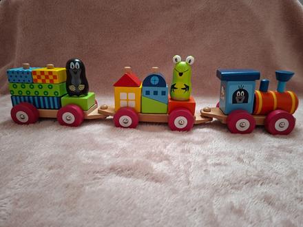Dřevěný vláček krteček+ žabka, 