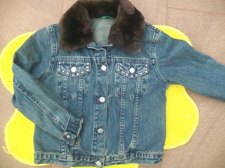 Riflová bunda s kožešinkou, benetton,116