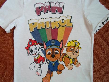 Bílé tričko triko krátký rukáv tlapková patrola, c&a,122
